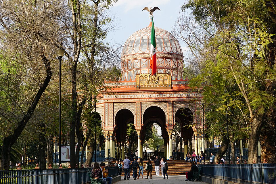 The Moorish kiosk in its park, its glass dome above the trees