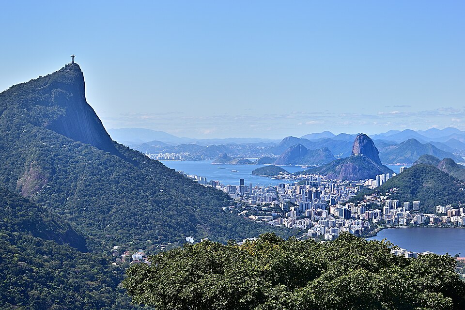 Corcovado above the district, Sugarloaf and the bay beyond